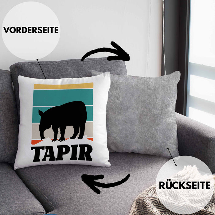 Lustige Tapir Kissen mit Füllung 40x40 Geschenk Tapir Liebhaber Grafik Retro (Grau) Grau Trendation