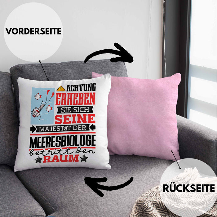Meeresbiologe Geschenk Kissen mit Füllung 40x40 Lustiger Spruch Erheben Sie Sich Der Meeresbiologe Betritt den Raum (Grau) Rosa Trendation