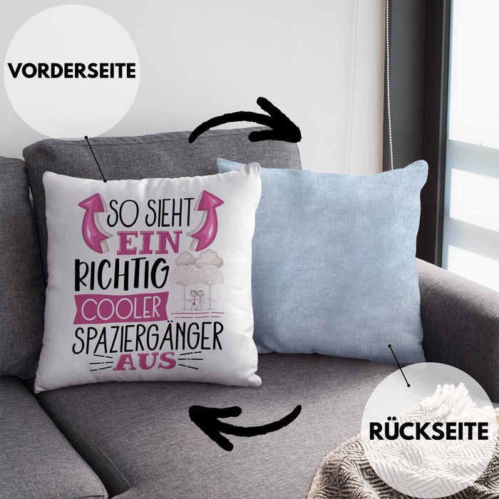 So Sieht Ein Richtig Cooler Spaziergänger Aus Geschenk Kissen mit Füllung 40x40 Lustiger Spruch Geschenkidee (Grau) Blau Trendation