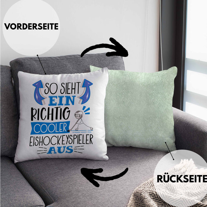 So Sieht Ein Richtig Cooler Eishockeyspieler Aus Geschenk Kissen mit Füllung 40x40 Lustiger Spruch Geschenkidee (Grau) Grün Trendation