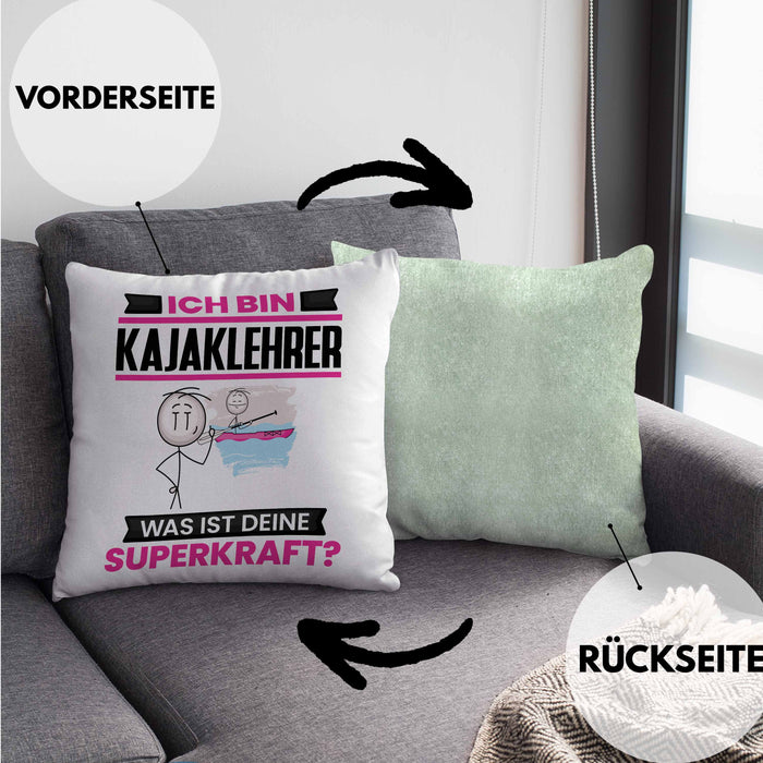 Kajaklehrer Kissen mit Füllung 40x40 Geschenk für Kajaklehrer Geburtstag Lustiger Spruch Was Ist Deine Superkraft (Grau) Grün Trendation