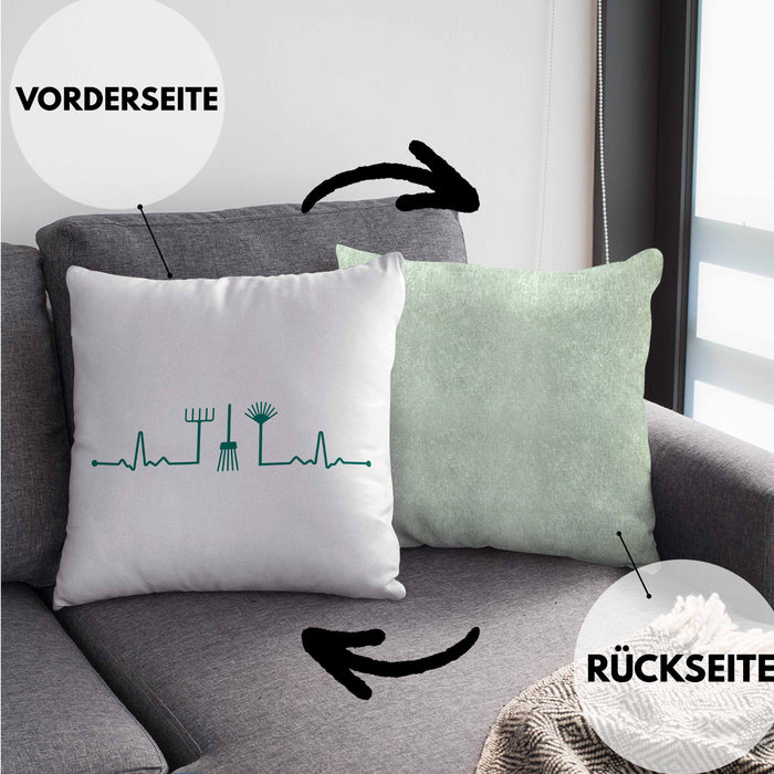 Herzschlag Gärtner Kissen mit Füllung 40x40 mit Spruch Garten Hobbygärtner Geschenk Lustig Gärtnerin Geschenkidee (Grau) Grün Trendation