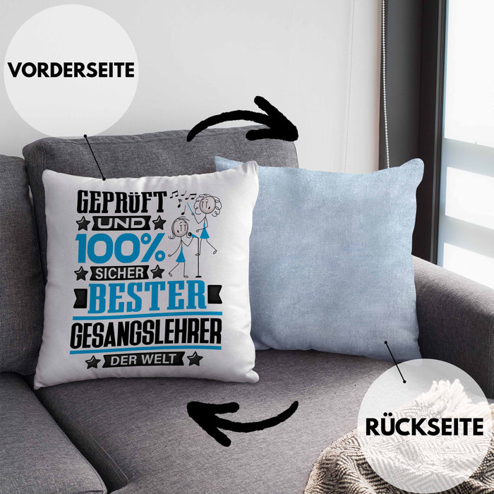 Gesangslehrer Geschenk Lustiger Spruch für Gesangslehrer Geschenkidee Bester Gesangslehrer Der WeltKissen mit Füllung 40x40 (Grau) Blau Trendation
