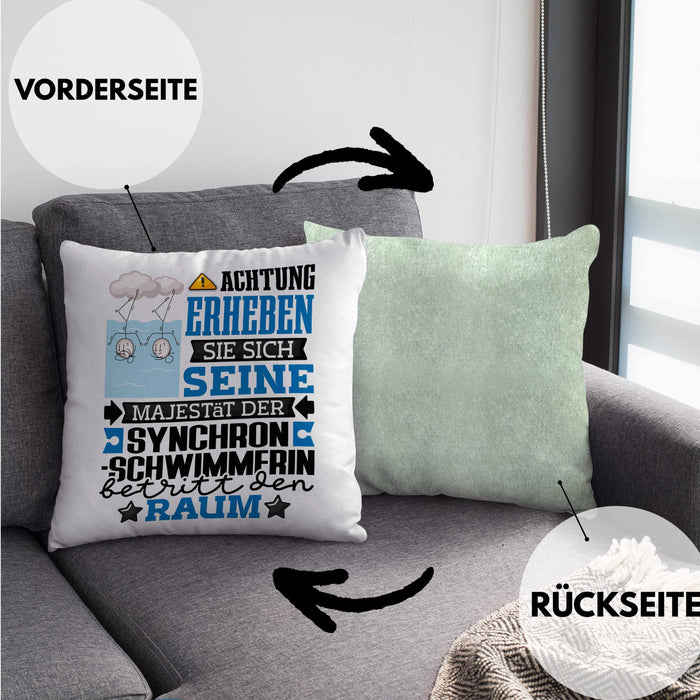 Synchronschwimmerin Geschenk Kissen mit Füllung 40x40 Lustiger Spruch Erheben Sie Sich Der Synchronschwimmerin Betritt den Raum (Grau) Grün Trendation