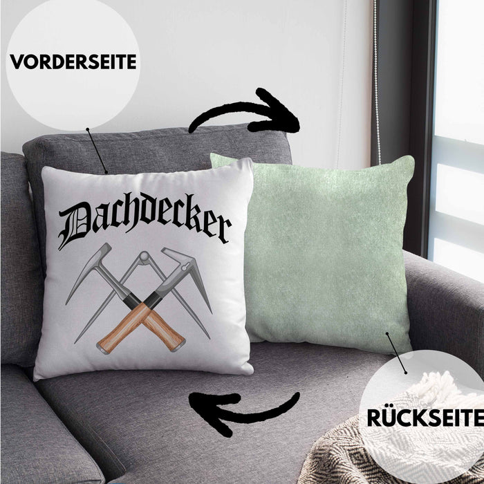 Dachdecker Geschenke Kissen mit Füllung 40x40 Lustig Mann Männer Zubehör Geschenkidee Dachdecker-Meister (Grau) Grün Trendation
