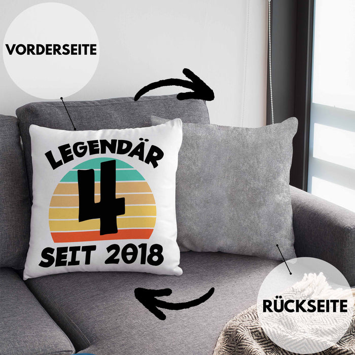 4. Geburtstag Kissen mit Füllung 40x40 Geschenk Lustiger Spruch 4er Bday Seit 2018 Geschenkidee Geburtstag (Grau) Grau Trendation