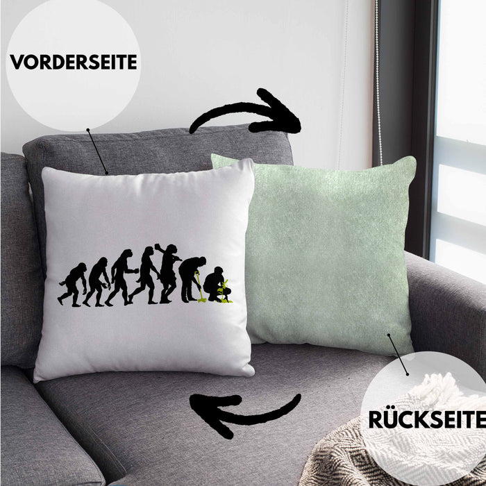 Gärtner Evolution Kissen mit Füllung 40x40 mit Spruch Garten Hobbygärtner Gärtner Geschenk Lustig Gärtnerin Geschenkidee (Grau) Grün Trendation
