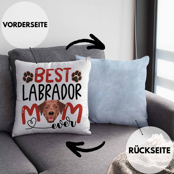 Labrador Mom Besitzerin Kissen mit Füllung 40x40 Geschenk Lustiger Spruch Geschenkidee Besitzerin Labrador Mama (Grau) Blau Trendation