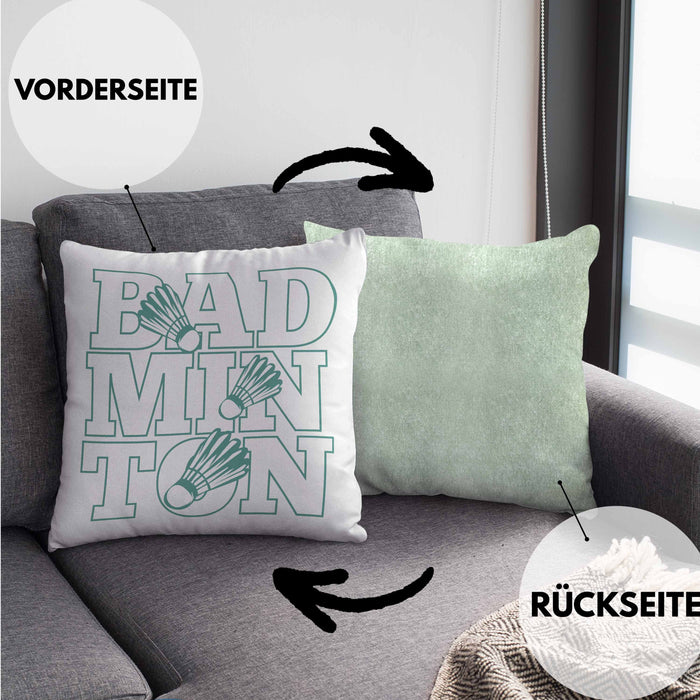 Lustige Badminton Kissen mit Füllung 40x40 Geschenk für Badmintonspieler Badminton Lehrer Coach Trainer Geschenkidee (Grau) Grün Trendation