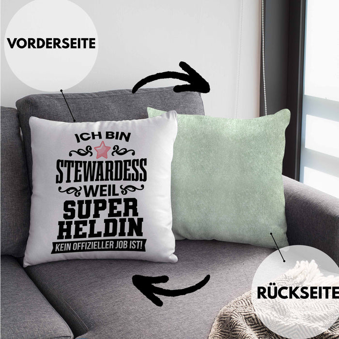 Stewardess Kissen mit Füllung 40x40 Geschenk für Stewardessin Lustiger Spruch (Grau) Grün Trendation