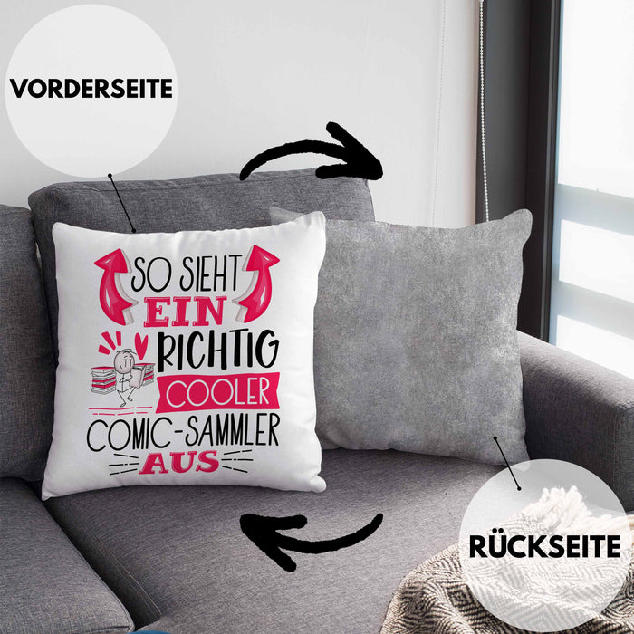 So Sieht Ein Richtig Cooler Comic-Sammler Aus Geschenk Kissen mit Füllung 40x40 Lustiger Spruch Geschenkidee (Grau) Grau Trendation