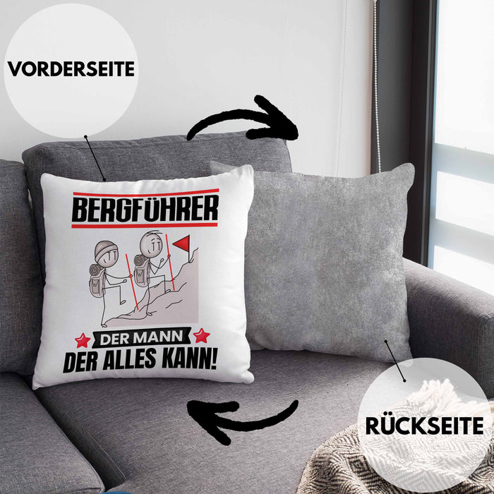 Bergführer Kissen mit Füllung 40x40 Geschenk für Bergführer Der Mann Der Alles Kann Geschenkidee zum Geburtstag (Grau) Grau Trendation