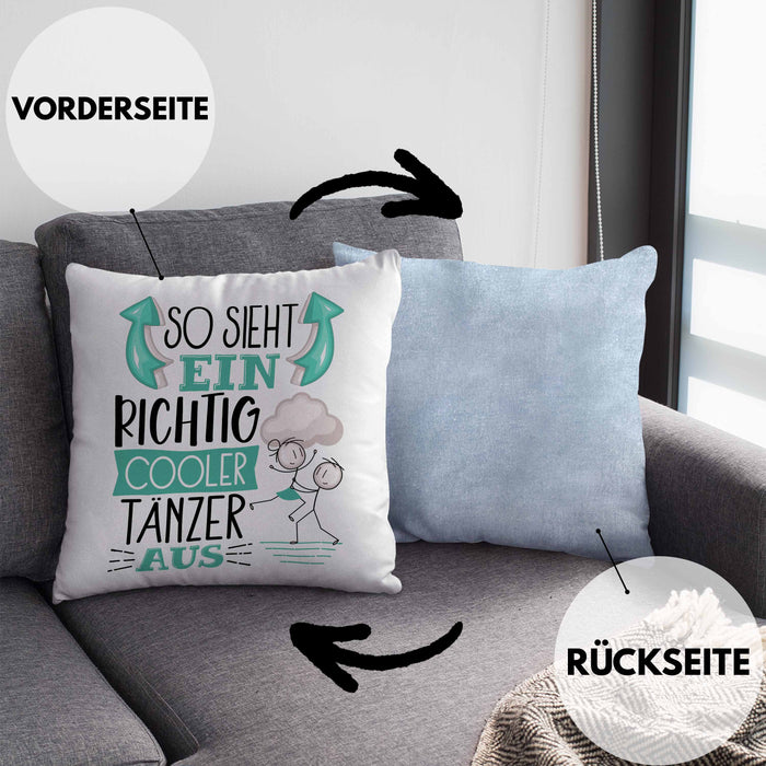 Tänzer Kissen mit Füllung 40x40 Geschenk So Sieht Ein RIchtig Cooler Tänzer Aus Geschenkidee Lustiger Spruch Geburtstag Tanzlehrer (Grau) Blau Trendation
