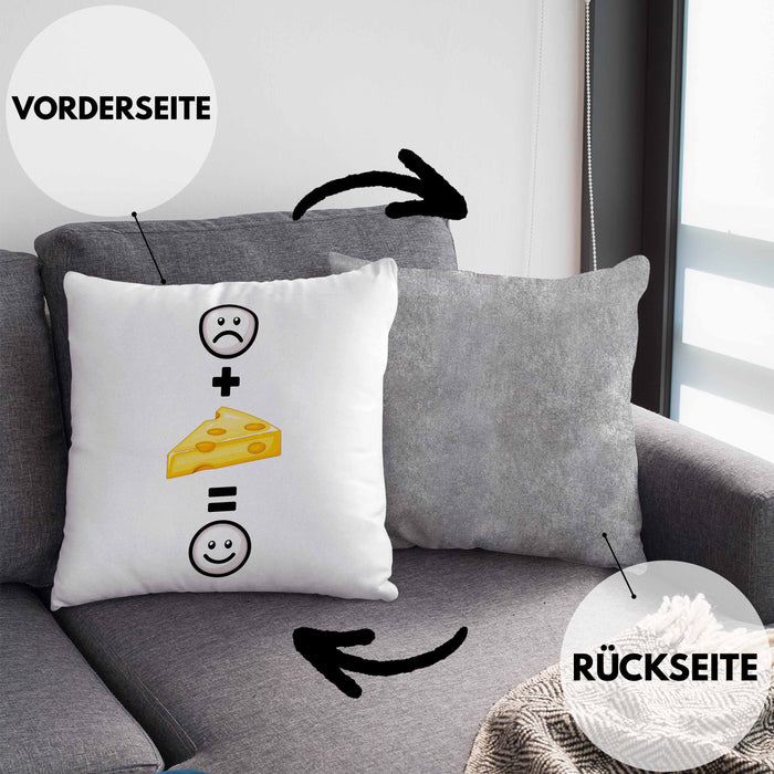 Käse Kissen mit Füllung 40x40 Geschenk für Käse-Liebhaber Fans Lustige Geschenkidee :( + Käse = :) Geburtstag (Grau) Grau Trendation