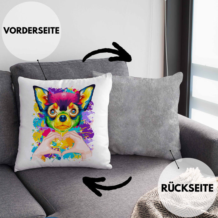 Chihuahua Besitzer Farbe Love Kissen mit Füllung 40x40 Geschenk Lustiger Spruch Geschenkidee Chihuahua Besitzerin (Grau) Grau Trendation
