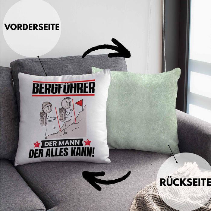 Bergführer Kissen mit Füllung 40x40 Geschenk für Bergführer Der Mann Der Alles Kann Geschenkidee zum Geburtstag (Grau) Grün Trendation