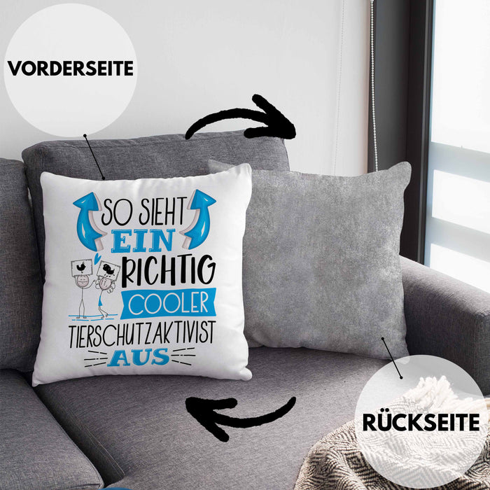 Tierschutzaktivist Kissen mit Füllung 40x40 So Sieht Ein Richtig Cooler Tierschutzaktivist Aus Geschenk Lustiger Spruch Geschenkidee (Grau) Grau Trendation