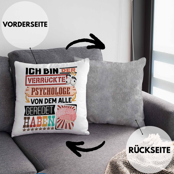 Psychologe Kissen mit Füllung 40x40 Geschenk Spruch Lustig Geschenkidee für Psychologe Geburtstag Ich Bin Der Verrückte Psychologe (Grau) Grau Trendation