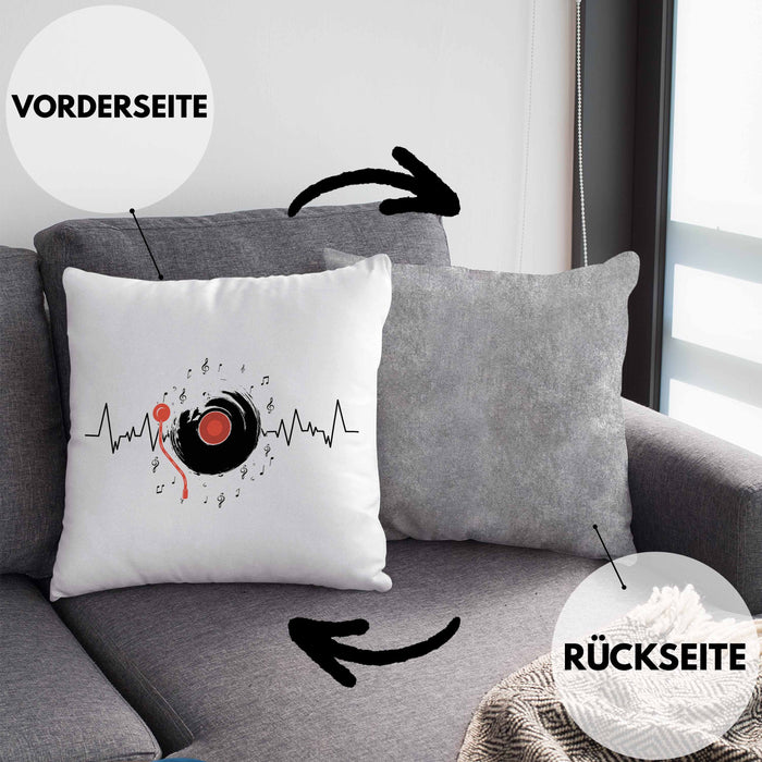 Schallplatte Geschenk Vinyl Herzschlag Vintage Retro Musik DJ Geschenk Kissen mit Füllung 40x40 (Grau) Grau Trendation