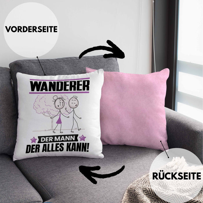 Wandern Kissen mit Füllung 40x40 Geschenk für Wandern Der Mann Der Alles Kann Geschenkidee zum Geburtstag (Grau) Rosa Trendation