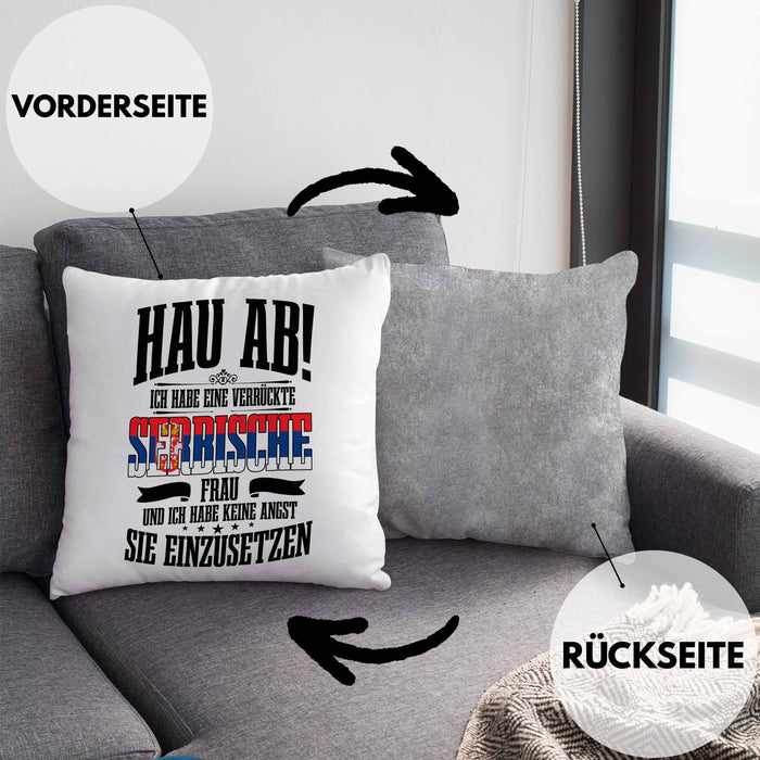 Lustige Kissen mit Füllung 40x40 für Serben Spruch Serbische Frau Lustig Serbien (Grau) Grau Trendation