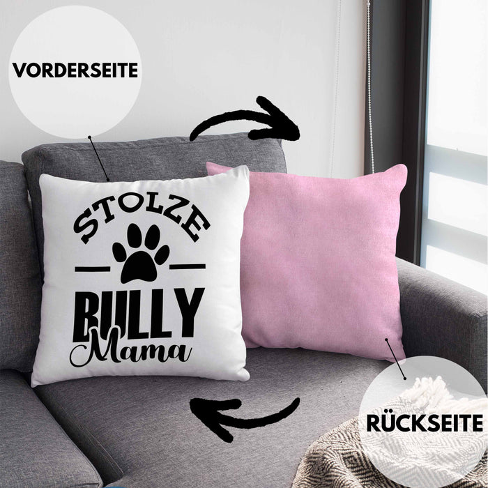 Hunde Kissen mit Füllung 40x40 Geschenk für stolze Bully-Mamas Bully Hunde Geschenkidee (Grau) Rosa Trendation