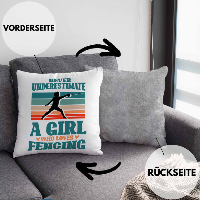 Lustige Fechten-Kissen mit Füllung 40x40 für Mädchen und Frauen Geschenk für Fechterinnen (Grau) Grau Trendation