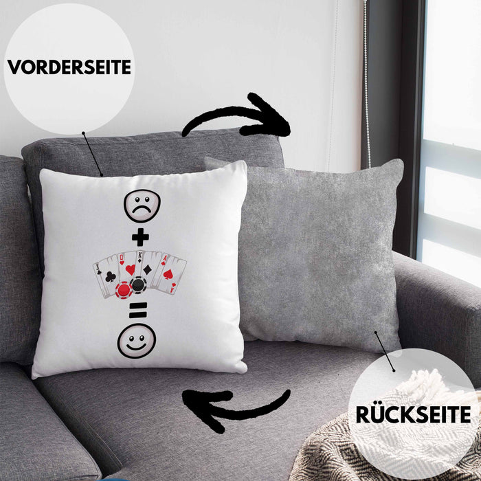 Poker Kissen mit Füllung 40x40 Geschenk für Poker-Spieler Geburtstag Lustige Geschenkidee :( + Poker = :) (Grau) Grau Trendation