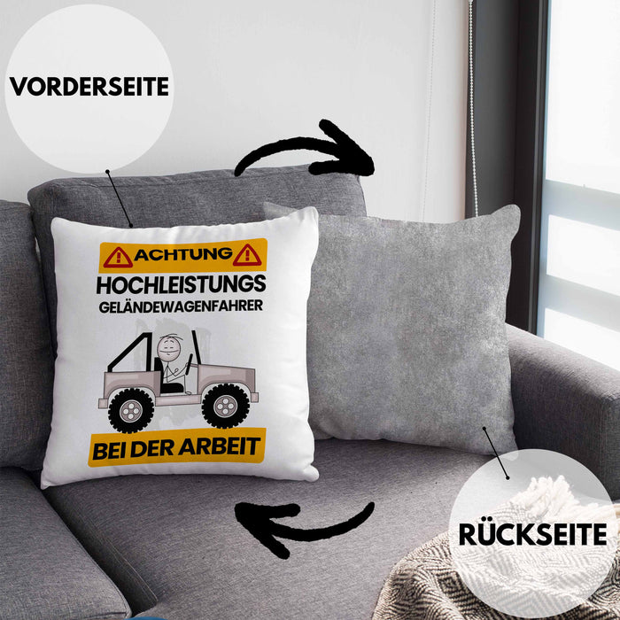 Geländewagenfahrer Kissen mit Füllung 40x40 Geschenk Lustiger Spruch Geschenkidee für Geländewagenfahrer Achtung Hochleistungs Geländewagenfahrer Bei Der Arbeit (Grau) Grau Trendation