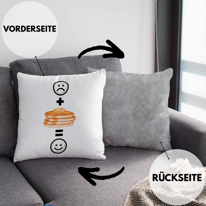 Pfannkuchen Pancaked Kissen mit Füllung 40x40 Geschenk für Pfannkuchen-Liebhaber Lustige Geschenkidee :( + Pfannkuchen = :) Geburtstag (Grau) Grau Trendation