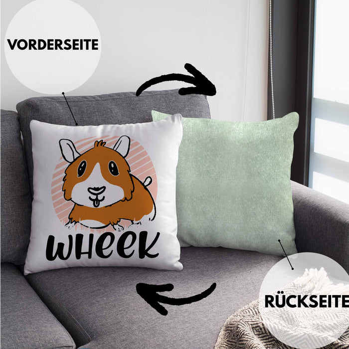 Meerschweinchen Geschenk Kissen mit Füllung 40x40 Spruch Meerschweinchen-Besitzerin Geschenkidee Wheek (Grau) Grün Trendation