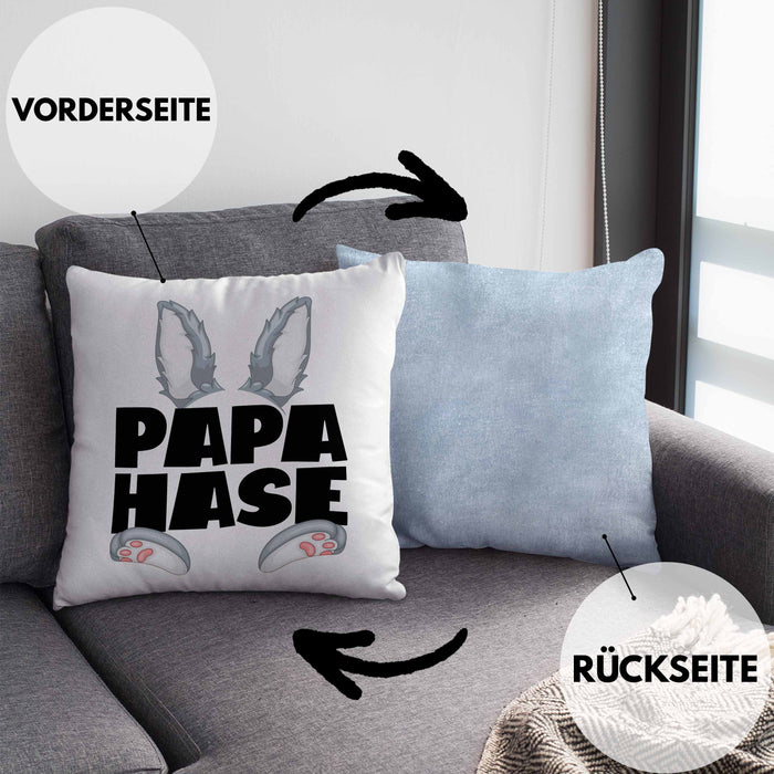 Papa Hase Kissen mit Füllung 40x40 Geschenk für Hasen-Vater Geschenkidee Bester Papa Kaninchen (Grau) Blau Trendation