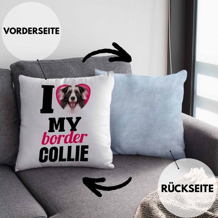 Border Collies Besitzerin Kissen mit Füllung 40x40 Geschenk Lustiger Spruch Geschenkidee I Love My Border Collies (Grau) Blau Trendation
