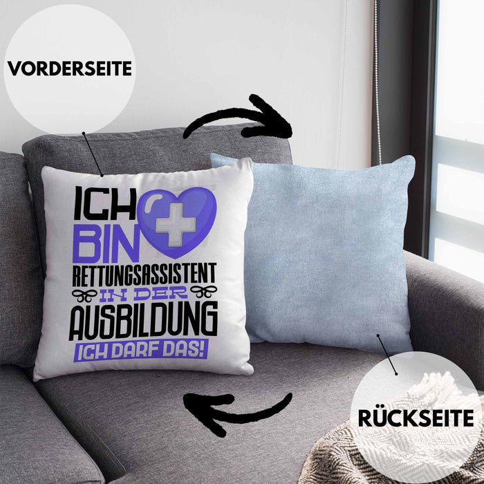 Rettungsassistent Ausbildung Kissen mit Füllung 40x40 Geschenk Ich Bin Rettungsassistent In Der Ausbildung Ich Darf Das Geschenkidee Spruch (Grau) Blau Trendation