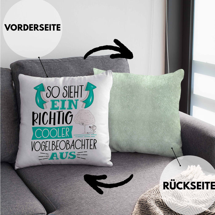 Vogelbeobachter Kissen mit Füllung 40x40 So Sieht Ein Richtig Cooler Vogelbeobachter Aus Geschenk Lustiger Spruch Geschenkidee (Grau) Grün Trendation