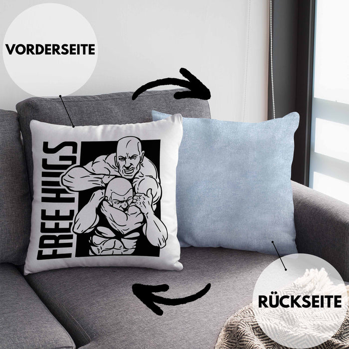 MMA-Kissen mit Füllung 40x40 Geschenk für MMA-Kämpfer Geschenkidee Free Hugs (Grau) Blau Trendation