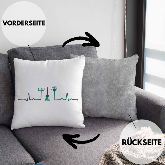 Herzschlag Gärtner Kissen mit Füllung 40x40 mit Spruch Garten Hobbygärtner Geschenk Lustig Gärtnerin Geschenkidee (Grau) Grau Trendation