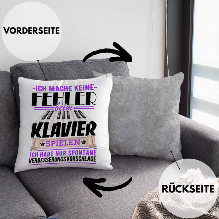 Klavier-Spieler Kissen mit Füllung 40x40 Geschenk Piano Ich Mache Keine Fehler (Grau) Grau Trendation