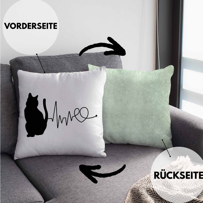 Katze Herzschlag Kissen mit Füllung 40x40 Geschenk für Katzenbesitzerin (Grau) Grün Trendation