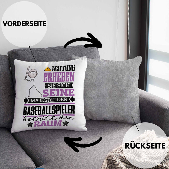 Baseballspieler Geschenk Kissen mit Füllung 40x40 Lustiger Spruch Erheben Sie Sich Der Baseballspieler Betritt den Raum (Grau) Grau Trendation