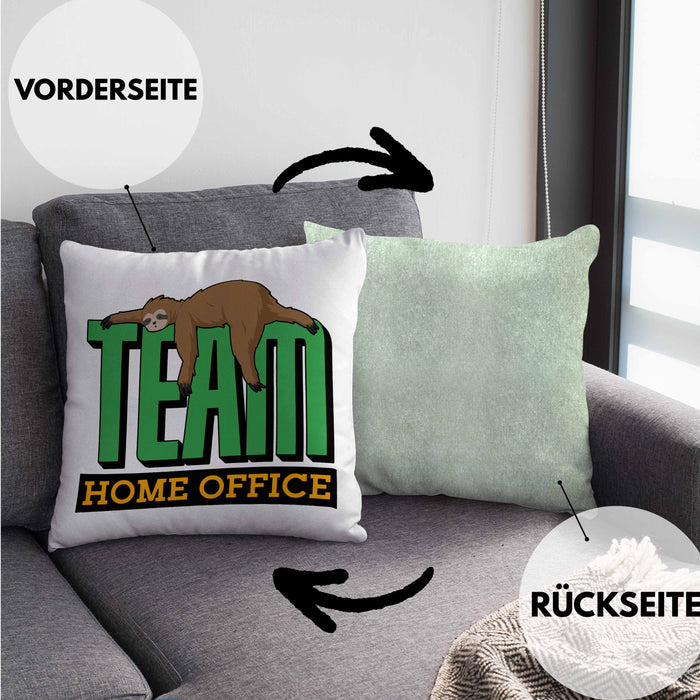 Arbeit Kissen mit Füllung 40x40 "Team Homeoffice" - Geschenkidee für Faultier-Fans (Grau) Grün Trendation