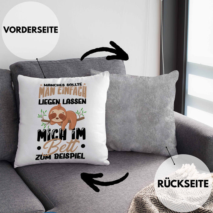 Faultier Kissen mit Füllung 40x40 Geschenk Faullenzer Manches Sollte Man Einfach Liegen Lassen Mich Im Bett Zum Beispiel Freundin Geschenkidee (Grau) Grau Trendation