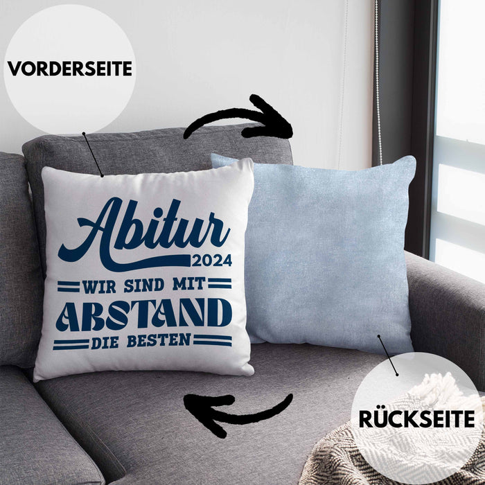 Abi 2024 Kissen mit Füllung 40x40 Geschenk Abi Bestanden Abitur Abschluss Geschenkidee (Grau) Blau Trendation