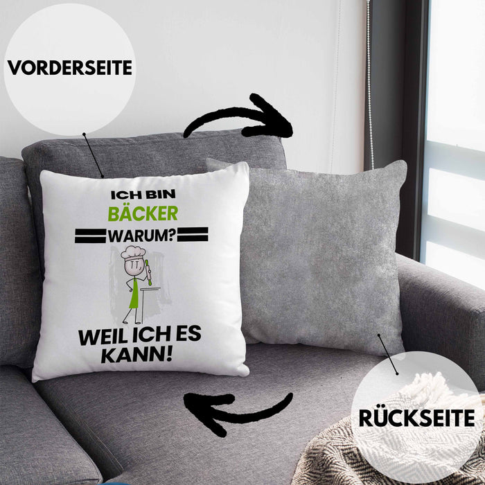 Bäcker Geschenk Kissen mit Füllung 40x40 Lustiger Spruch Ich Bin Bäcker Warum Weil Ich Es Kann Geschenkidee Bester Bäcker Geburtstag (Grau) Grau Trendation
