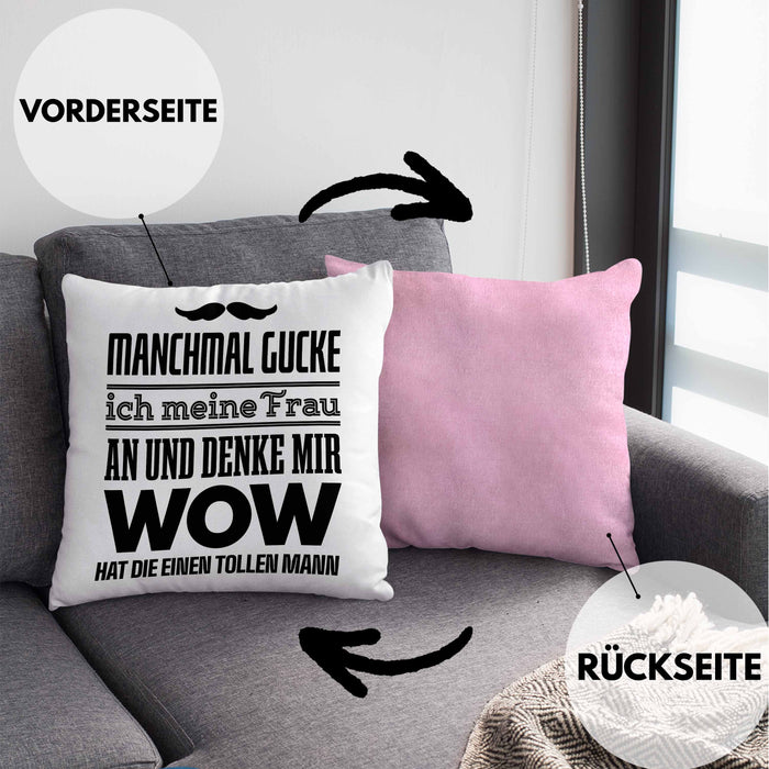 Ehefrau Ehemann Kissen mit Füllung 40x40 mit Spruch Lustiges Geschenk Frau Männer Toller Mann (Grau) Rosa Trendation