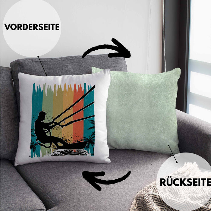 Kitesurfing Kissen mit Füllung 40x40 Geschenk für Kitesurfer Geschenkidee (Grau) Grün Trendation