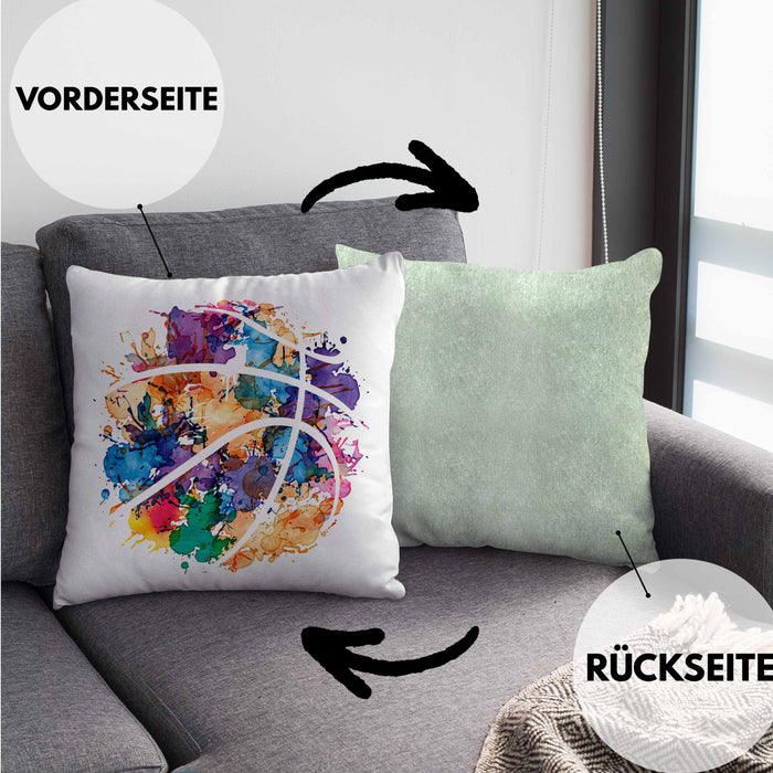 Basketball Kissen mit Füllung 40x40 Geschenk für Basketballspieler Basketball Trainer Coach (Grau) Grün Trendation