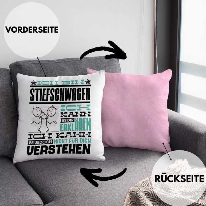Stiefschwager Geschenk Kaffee-Kissen mit Füllung 40x40 Geschenkidee für Stiefschwager Ich Bin Stiefschwager Ich Kann Es Dir Erklären Jedoch Nicht Für Dich Verstehen Spruch Lustig (Grau) Rosa Trendation