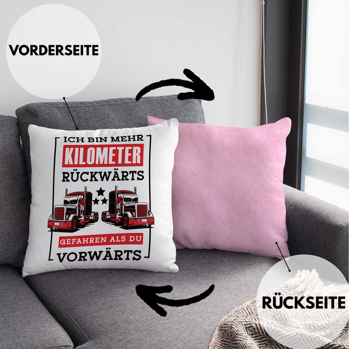 Lustige Kissen mit Füllung 40x40 LKW-Fahrer Geschenk Geschenkidee LKW Spruch (Grau) Rosa Trendation
