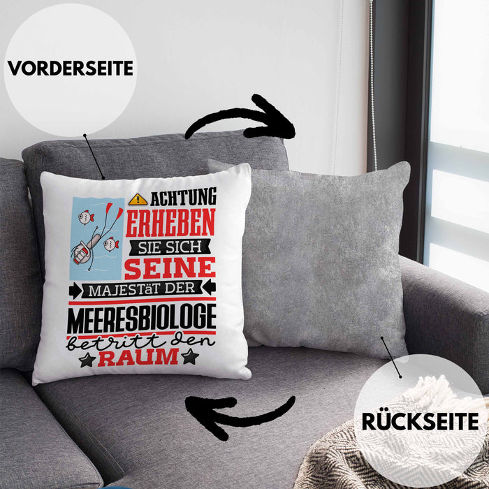 Meeresbiologe Geschenk Kissen mit Füllung 40x40 Lustiger Spruch Erheben Sie Sich Der Meeresbiologe Betritt den Raum (Grau) Grau Trendation
